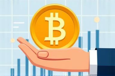 Illustration of a hand holding a Bitcoin coin.
